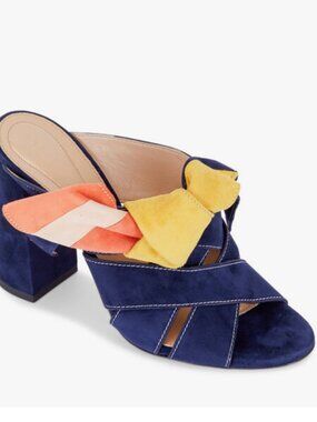 Chloé Nellie Navy Blue Suede Bow Detail Mule Size 41